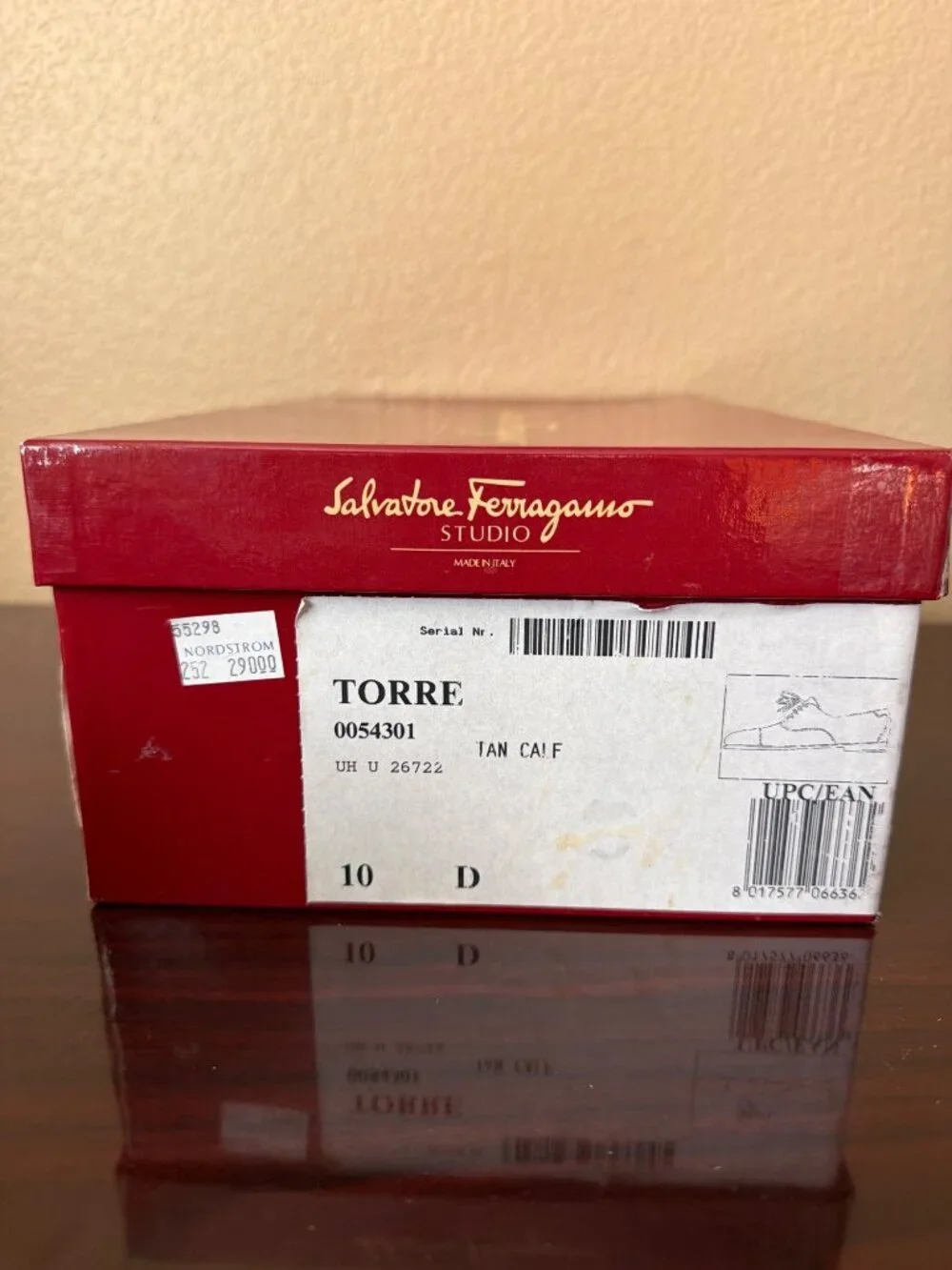 VTG Salvatore Ferragamo "Torre" Men's Tan Leather Cap Toe Oxfords Sz 10 w/Box - Picture 2 of 16